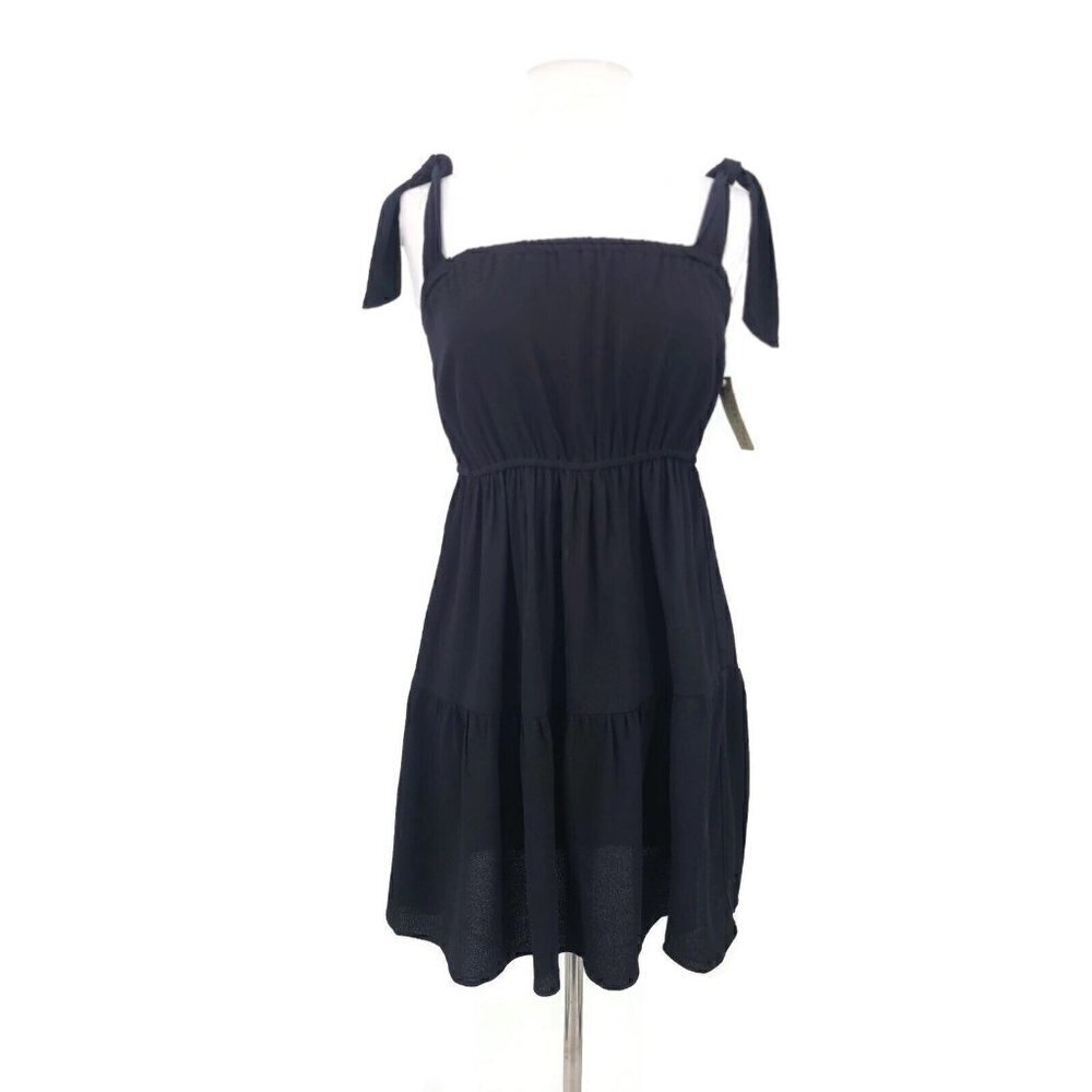 New Flynn Skye Maria Mini Dress Womens S Solid Black  Tie Shoulder